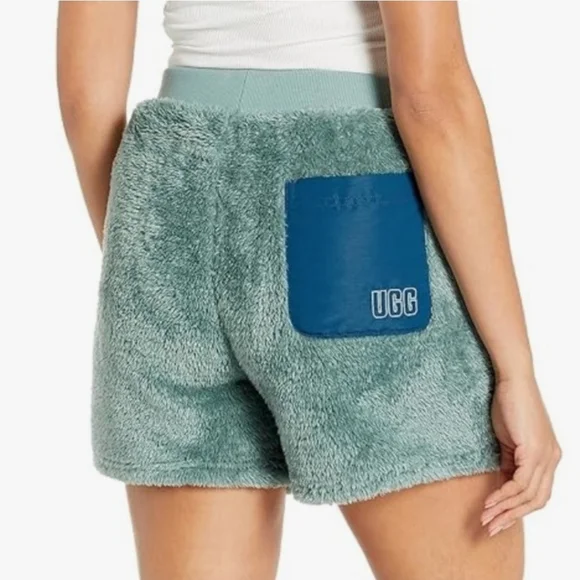 UGG Teddy Sherpa Shorts Teal Green Blue Comfy Cozy Loungewear Oversized S - Picture 2 of 2